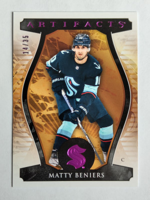 23-24 Artifacts Matty Beniers #104 Pink Seattle Kraken 14/35 front